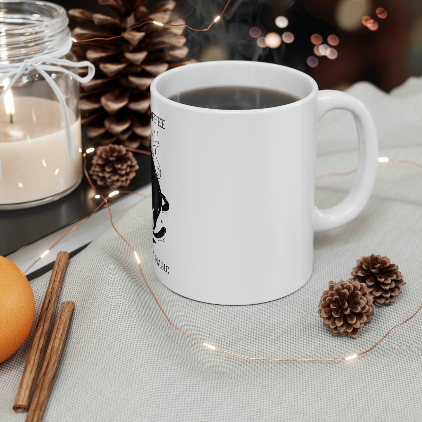 I Like My Coffee How I Like My Magic Cat Goth Aesthetic White Ceramic Mug