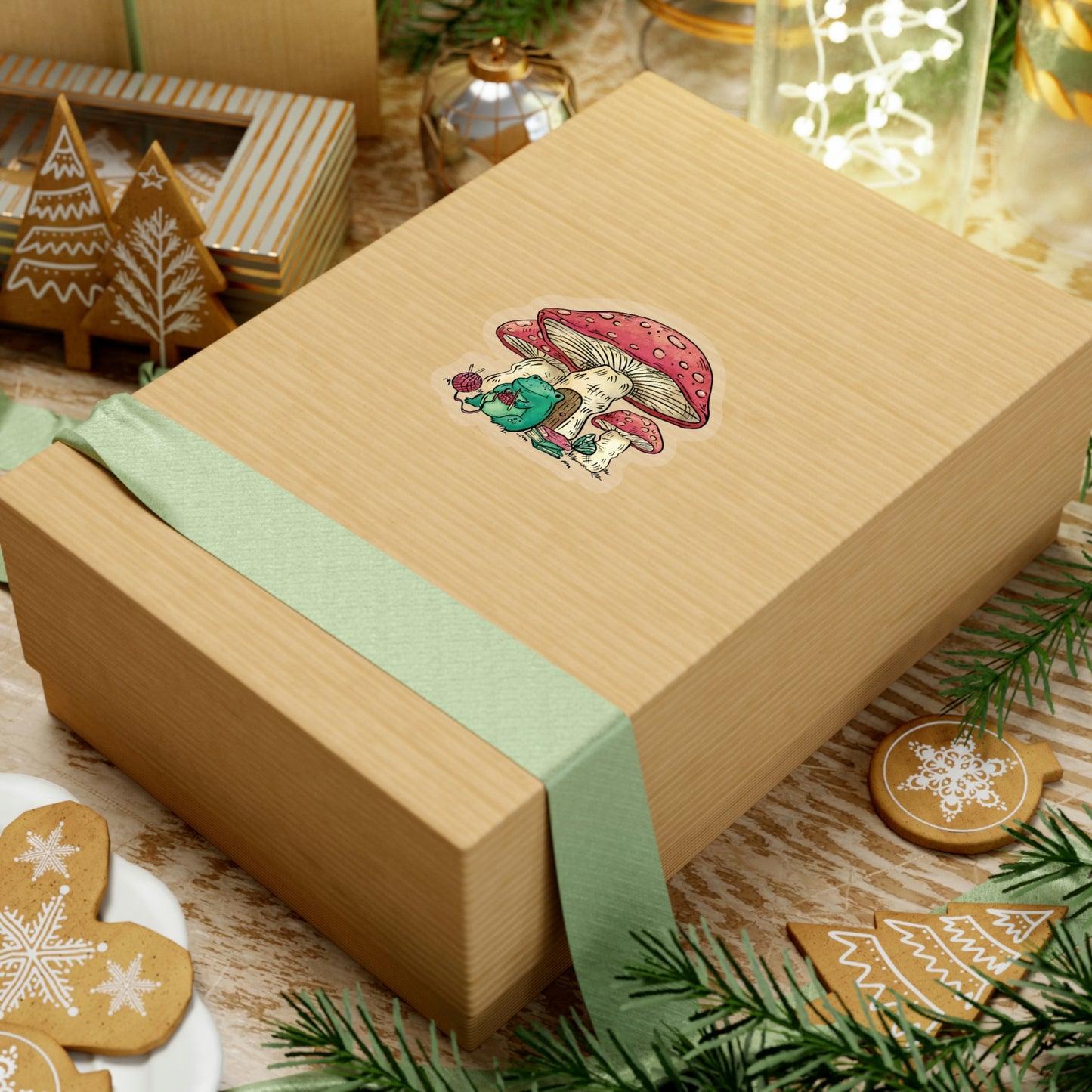 Cottagecore Aesthetic Mushrooms and Frog Cartoon Sticker