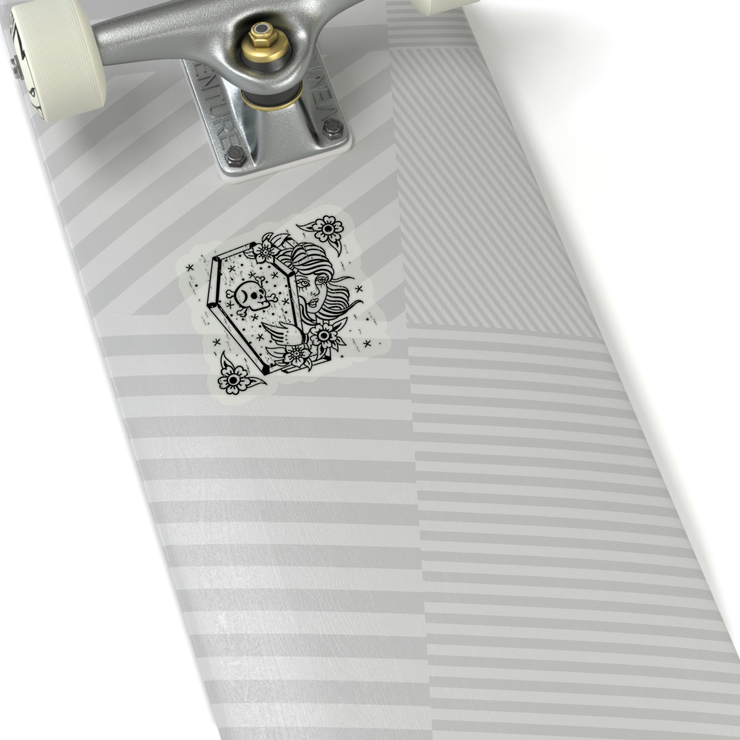 Women Skull Coffinn Line Art Sticker