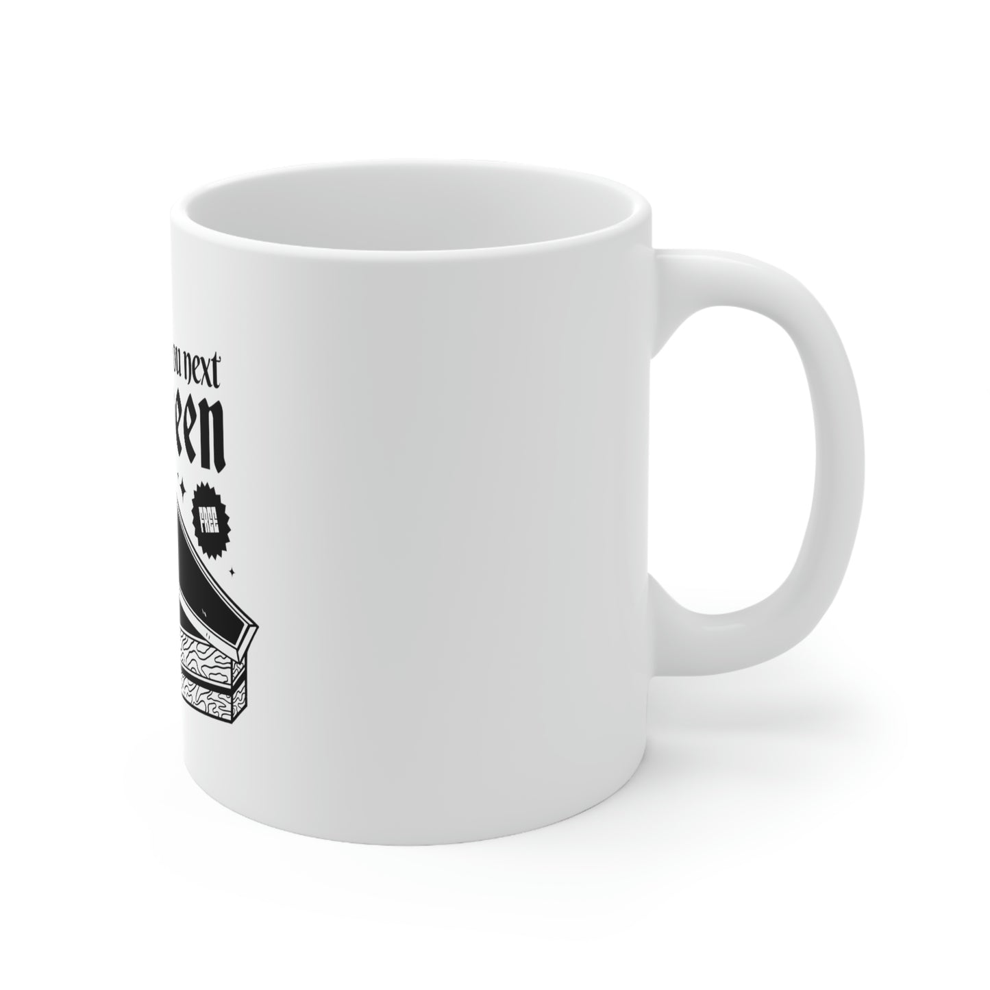 See you next Halloween Skeleton In Coffin White Ceramic Mug