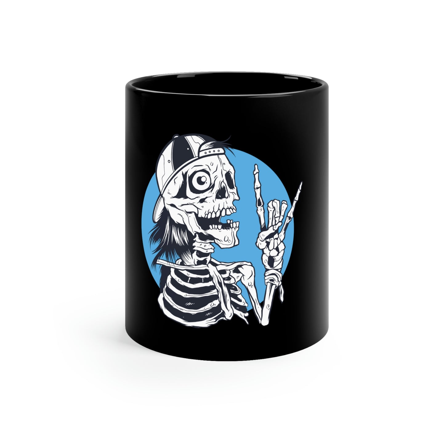 Skeleton Rock Sign Skater 11oz Black Mug