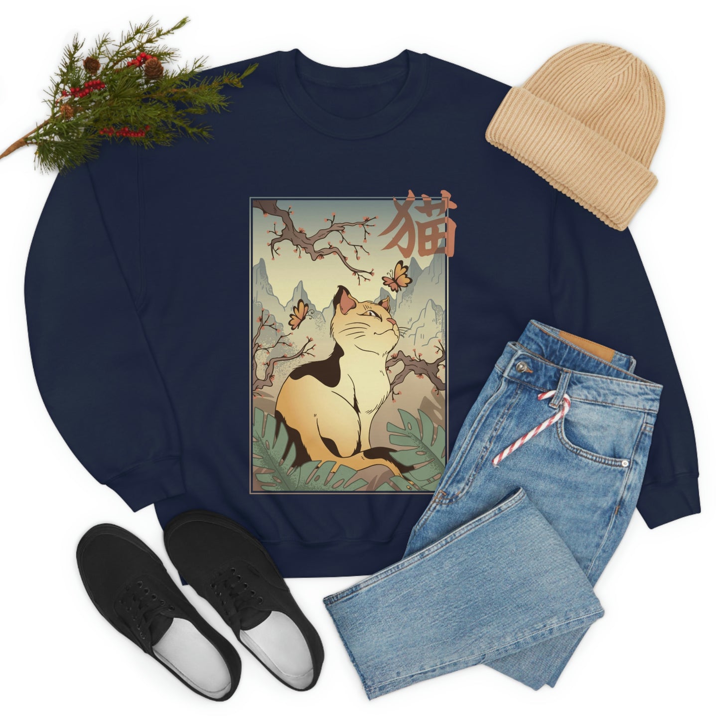Indie Japanese Art Retro, Japanese Aesthetic Cat Sweatshirt