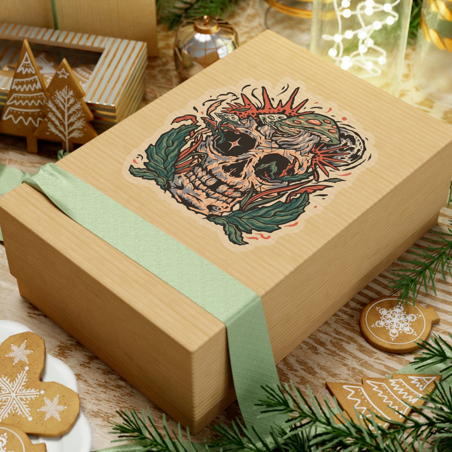 Cottagecore Skull and Mushrooms Floral Sticker