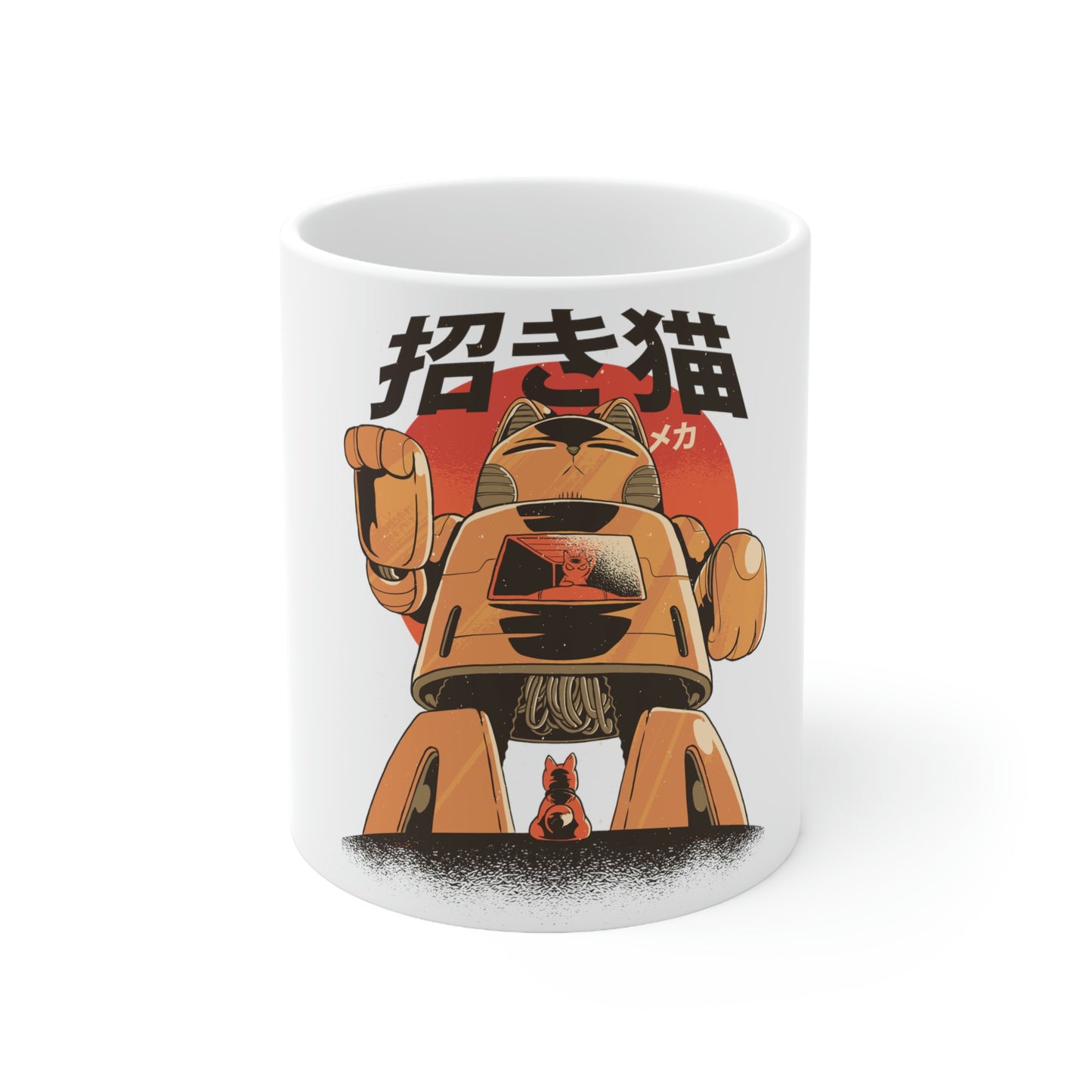 Kawaii Aesthetic Cute Cat Mecha White Ceramic Mug 11oz