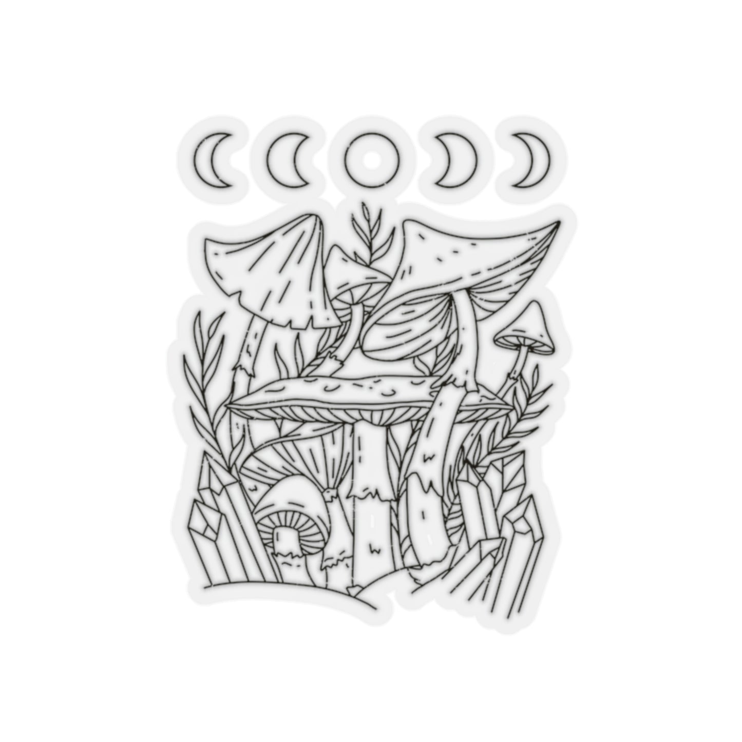 Cottagecore Mushroom Moon Phases Line Art Sticker