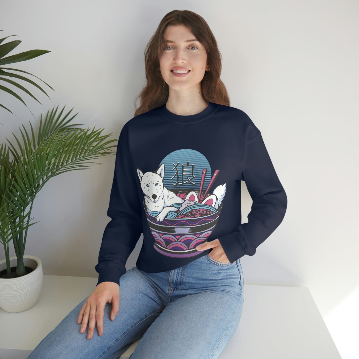 Retrowave Wolf In Ramen, Vaporwave Sweatshirt