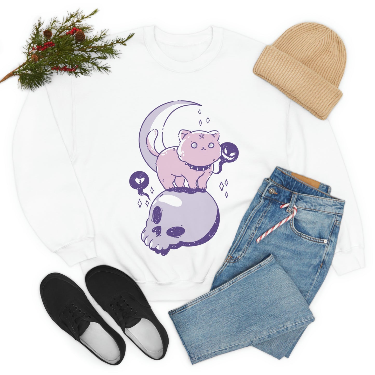 Pastel Goth Cat On Skull Goth Aesthetic Sweatshirt
