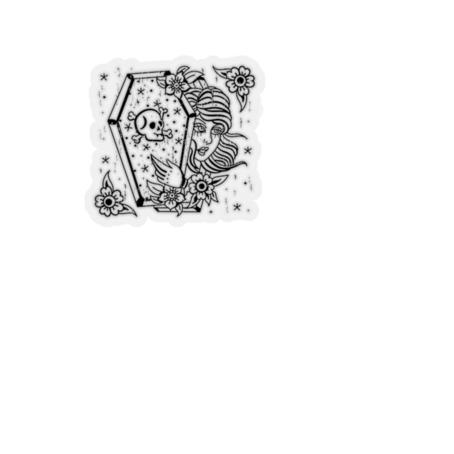 Women Skull Coffinn Line Art Sticker