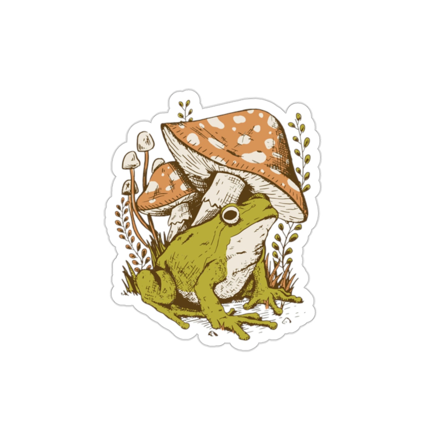 Cottagecore Aesthetic Mushrooms and Frog Sticker