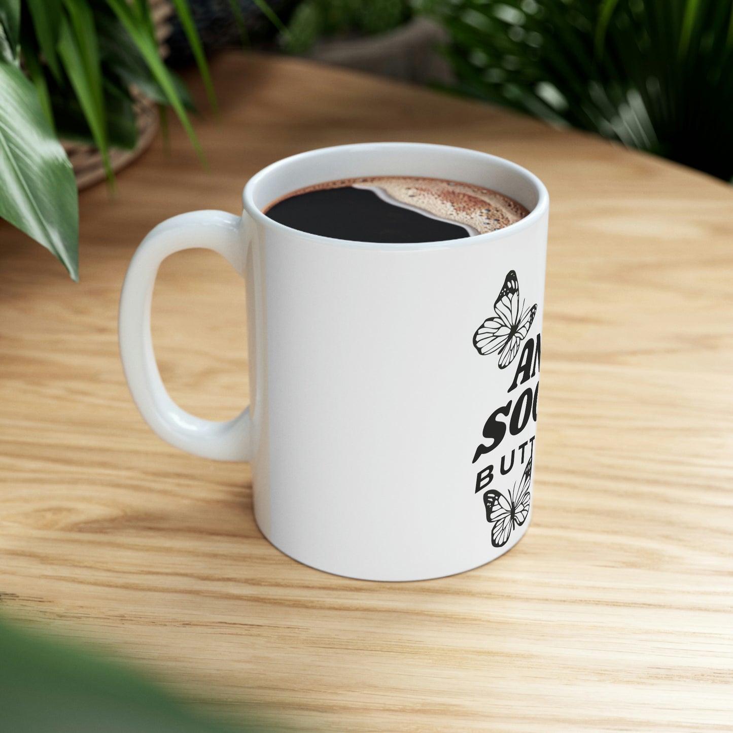 Anti Social Butterfly, Goth Aesthetic White Ceramic Mug