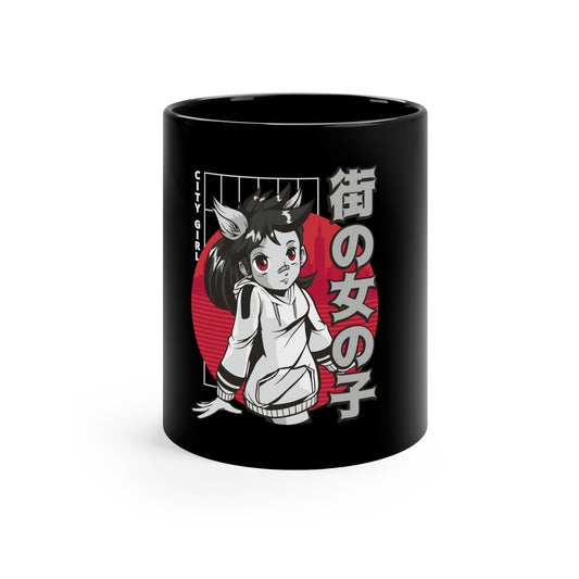 Japanese Aesthetic Anime City Girl Dark Mug