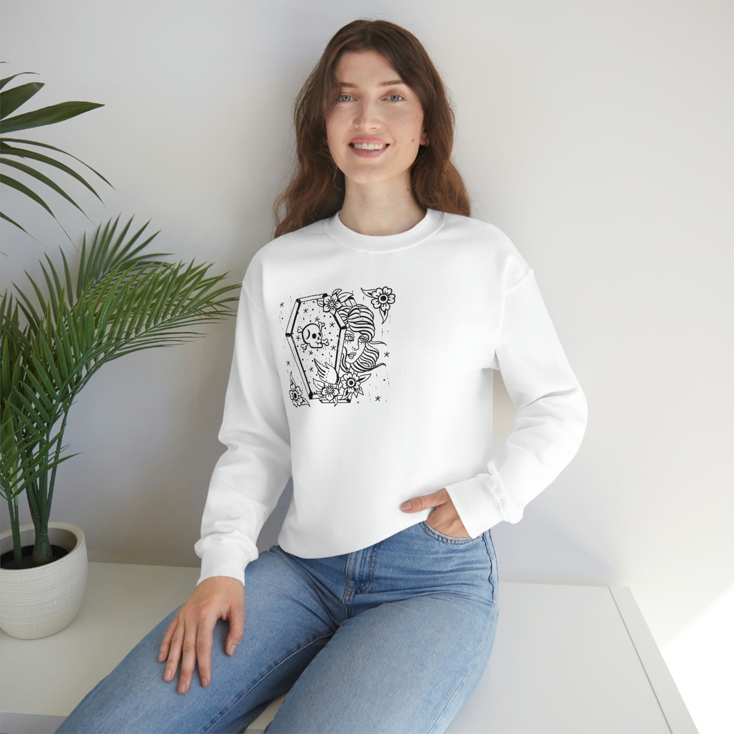 Women Skull Coffinn Line Art Sweatshirt