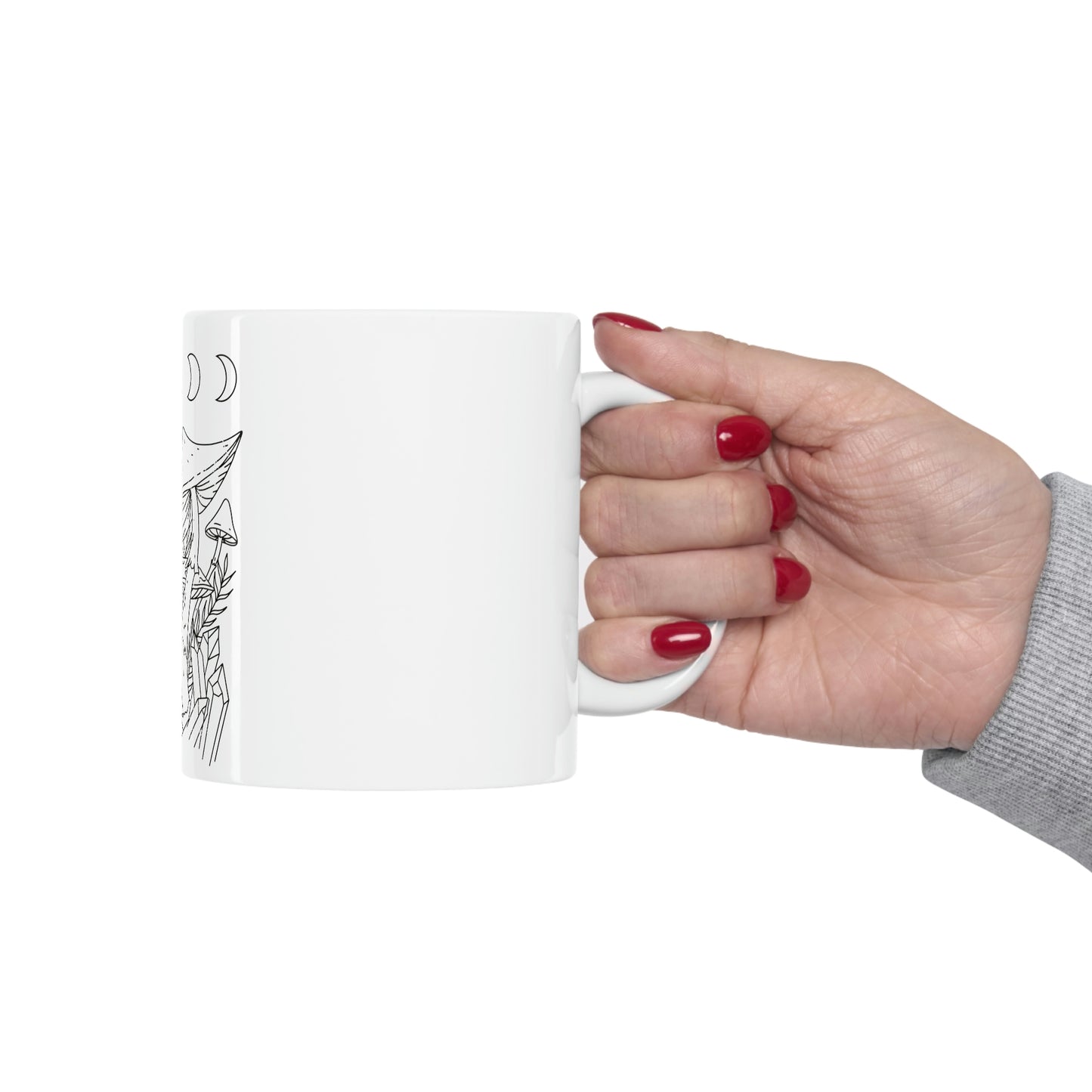 Cottagecore Mushroom Moon Phases Line Art White Mug