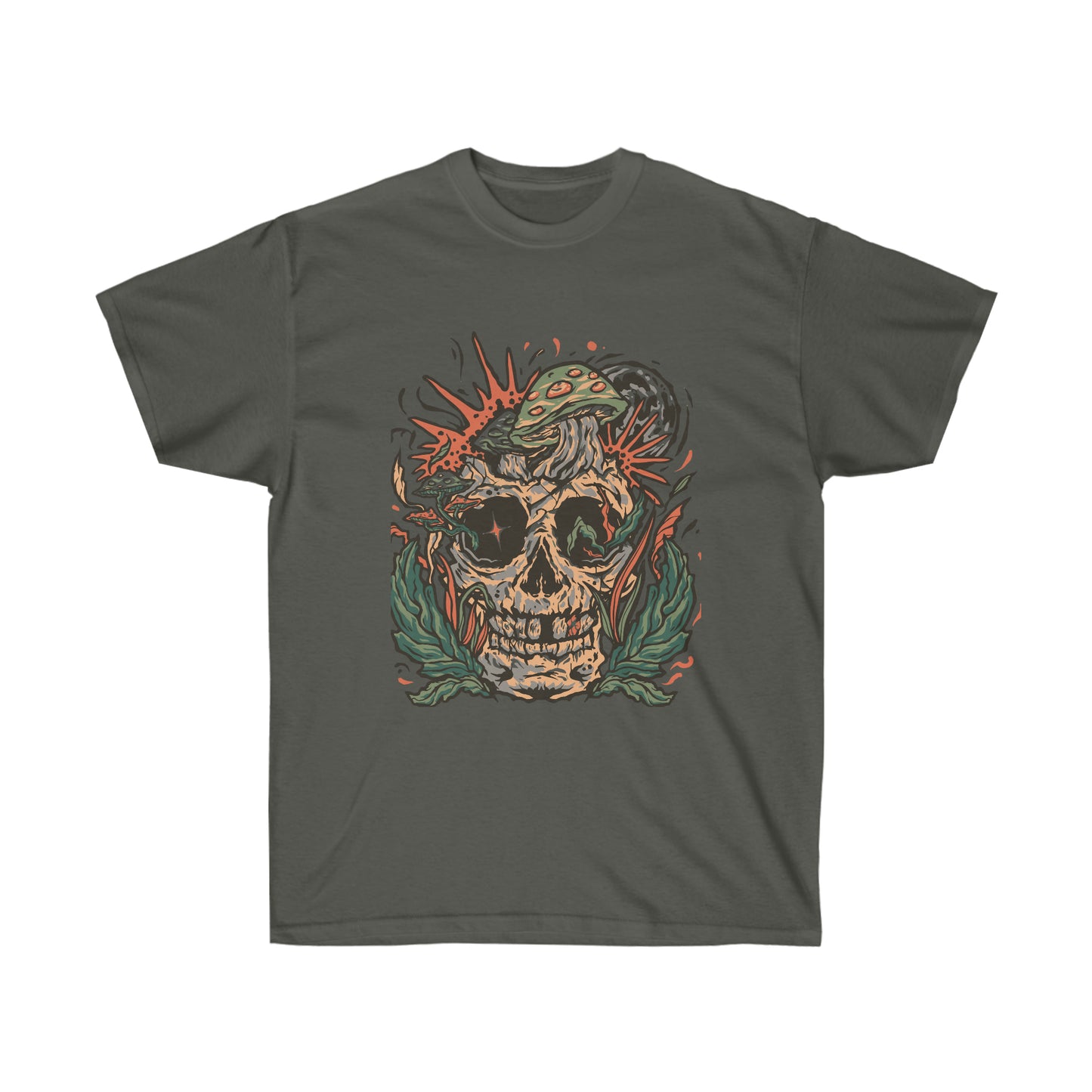 Cottagecore Skull and Mushrooms Floral T-Shirt