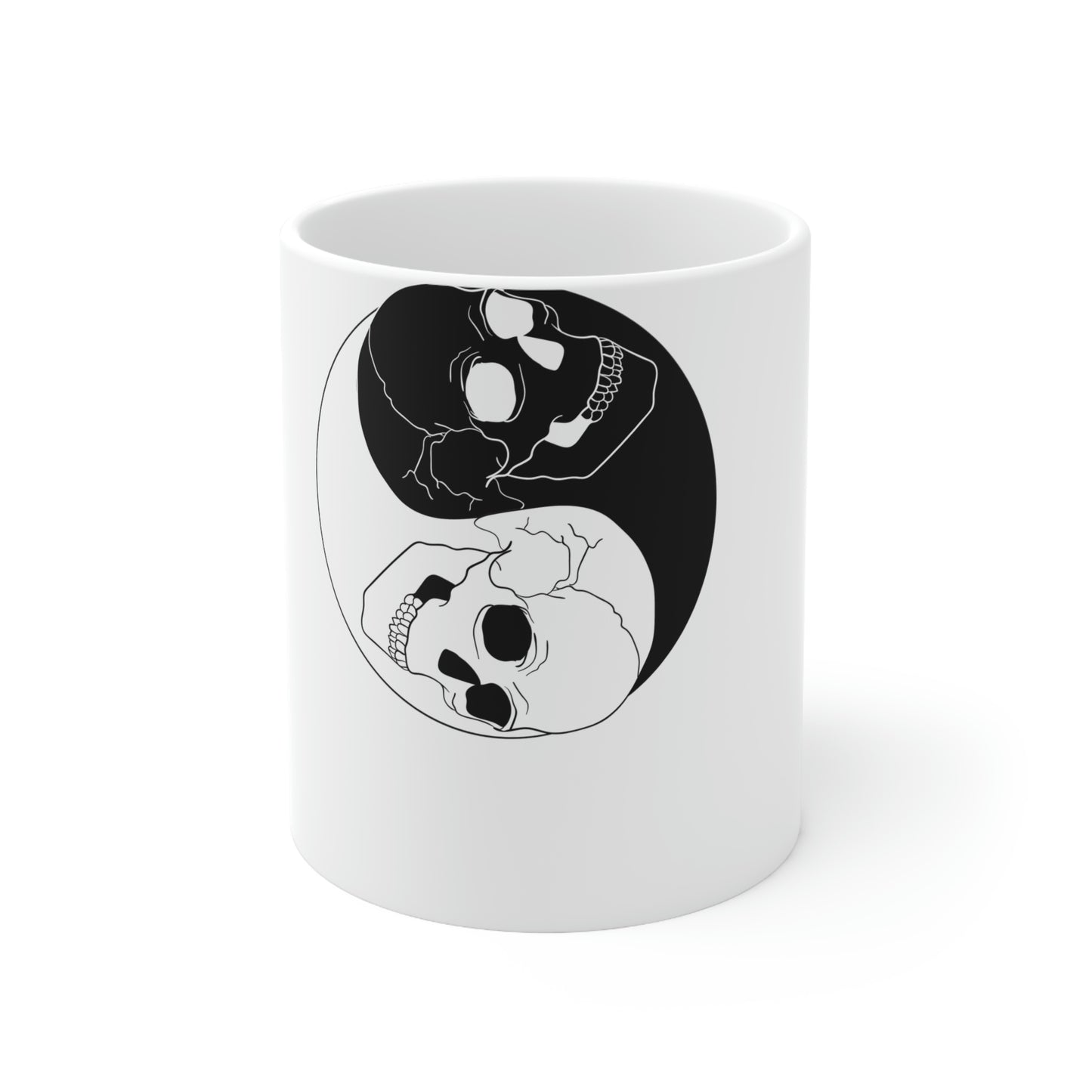 Ying Yang Skulls, Goth Aesthetic White Ceramic Mug
