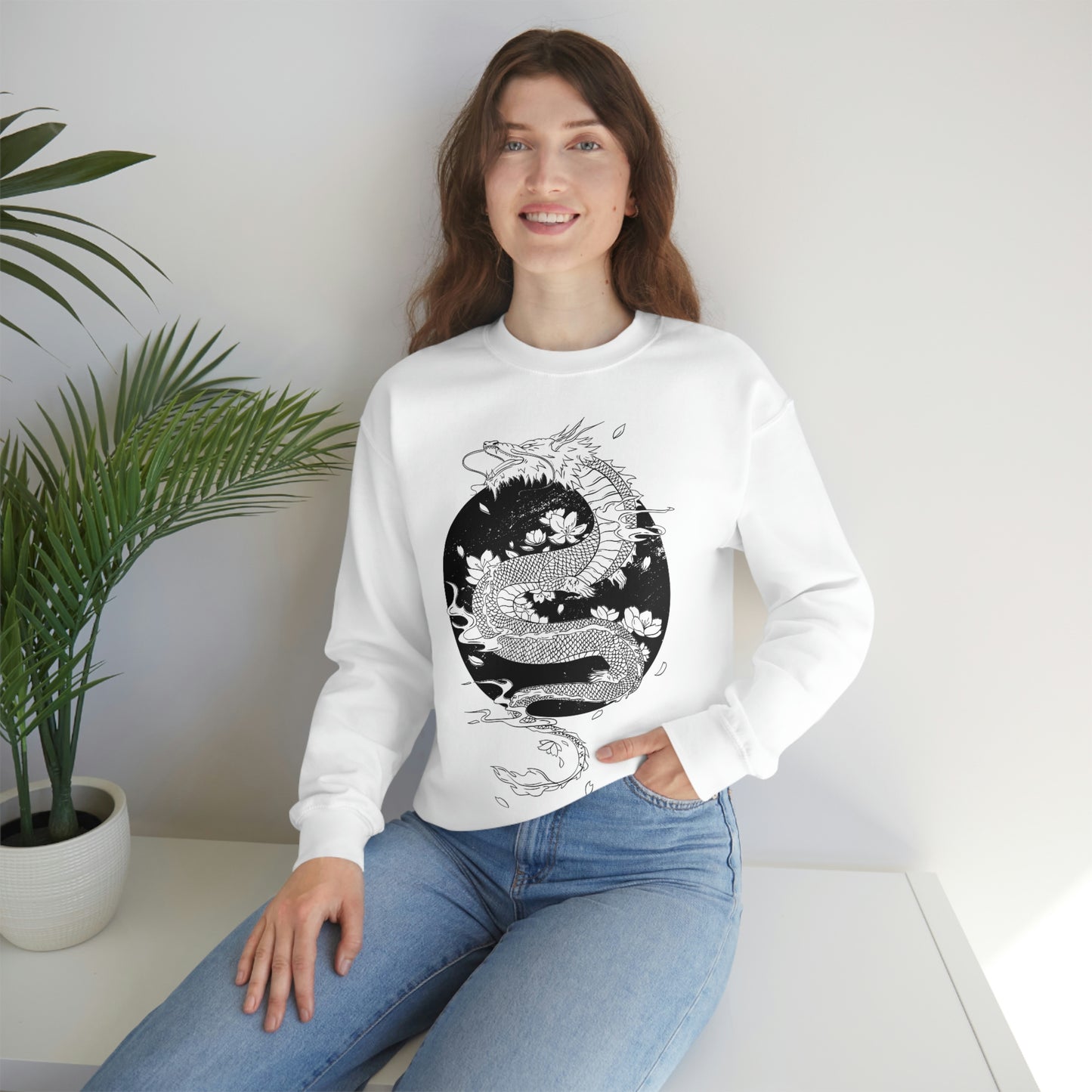 Indie Japanese Art, Japan Streeetwear Retro, Japanese Aesthetic Dragon Tattoo Sweatshirt