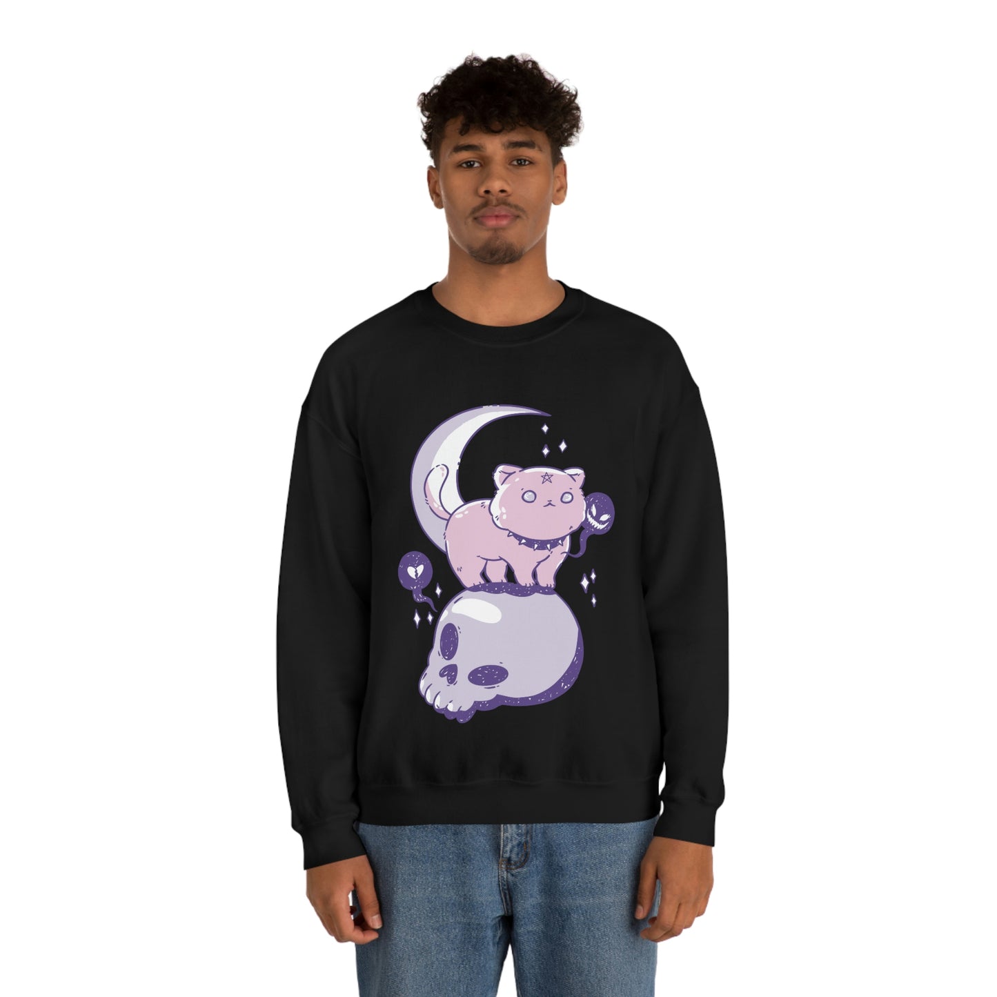 Pastel Goth Cat On Skull Goth Aesthetic Sweatshirt