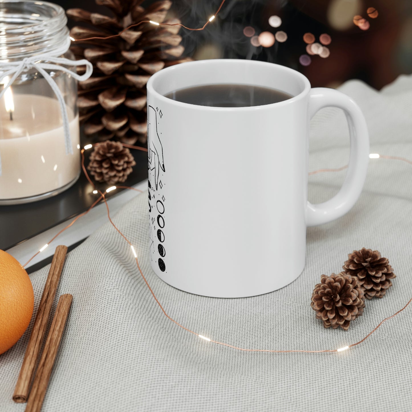 Magic Elements Line Art, Goth Aesthetic White Ceramic Mug