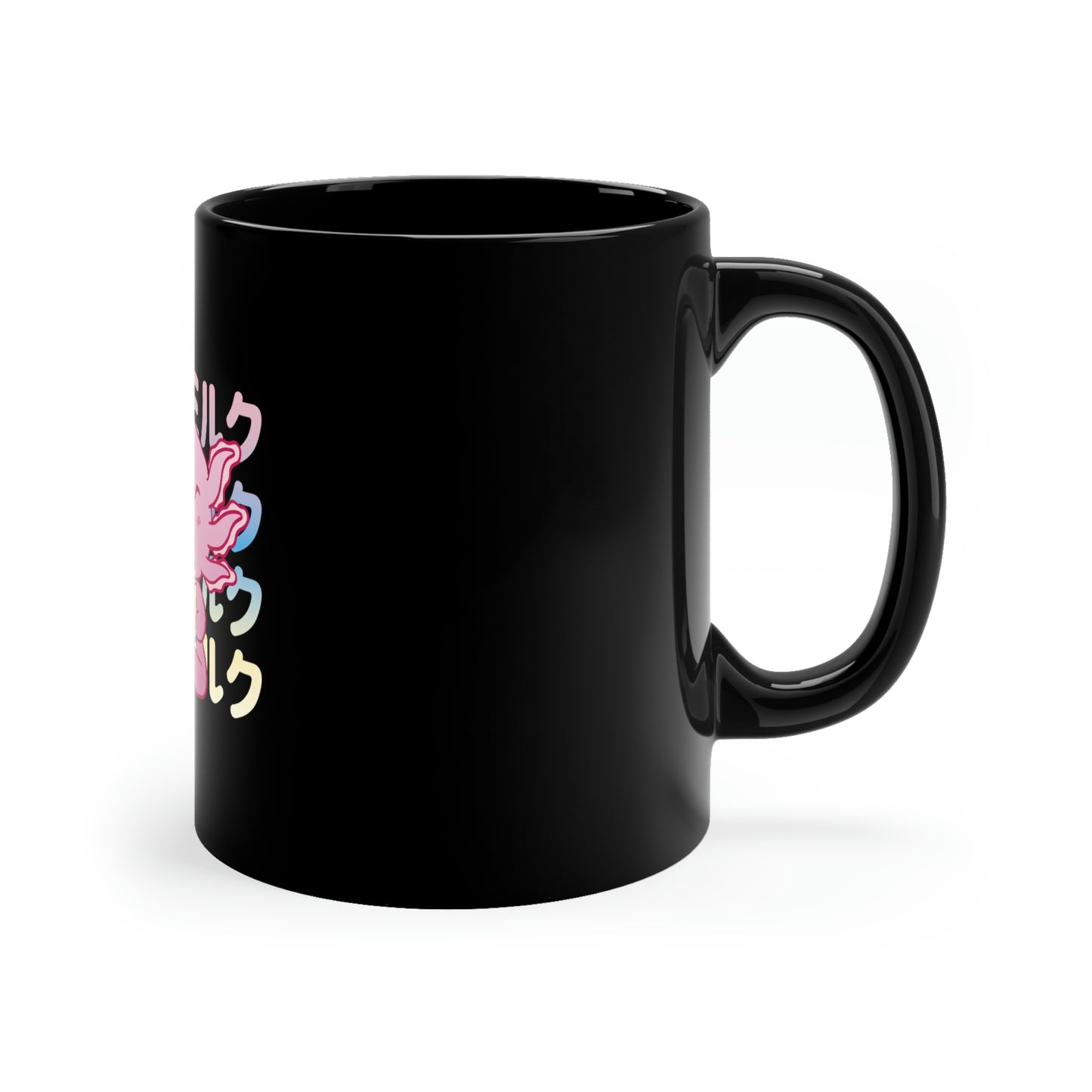 Cute Axolotl Drinking Strawberry Milk Pastel Kawaii Aesthetic, Yami Kawaii, Japanese Aesthetic Otaku 11oz Black Mug