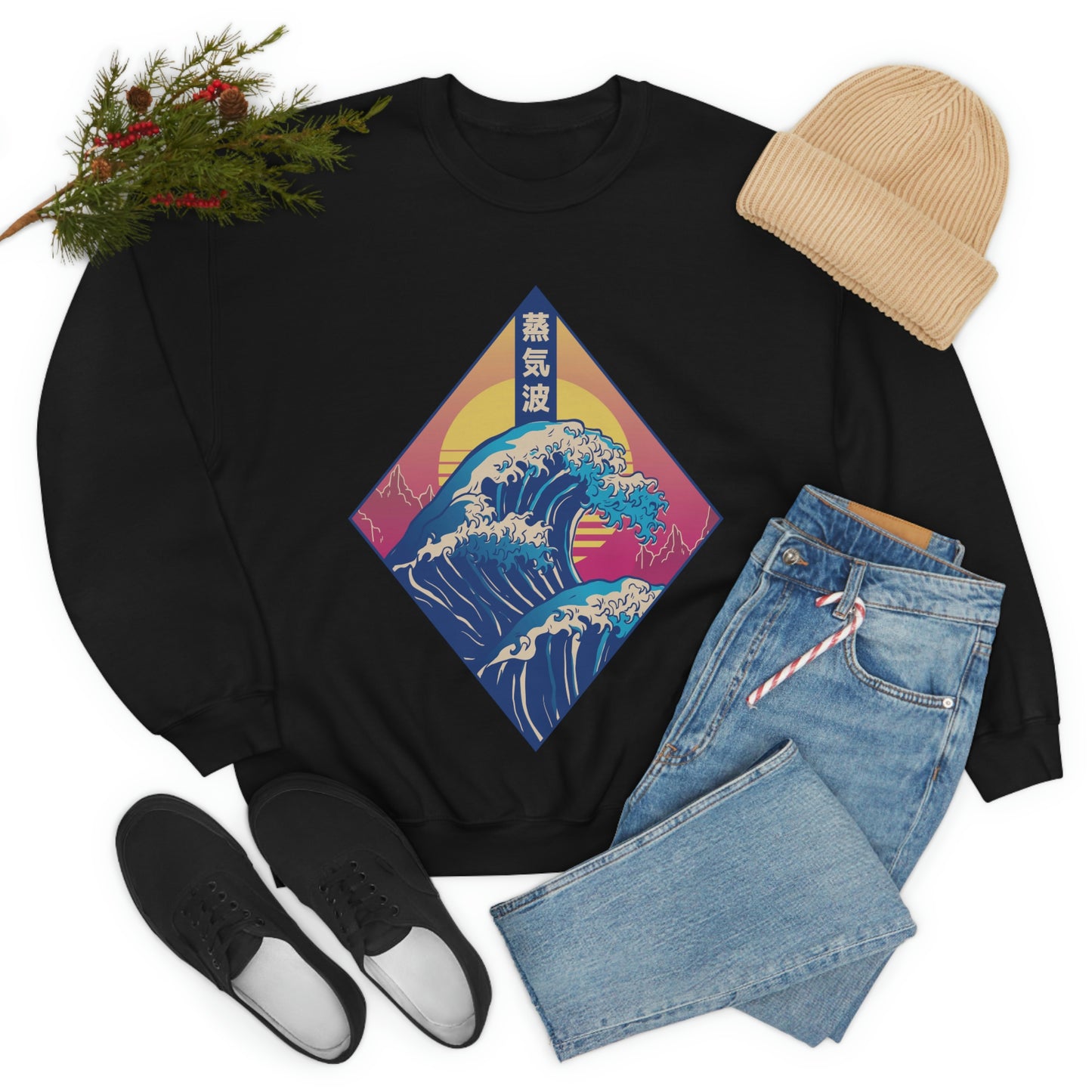 Japanese Aesthetic Retrowave The Great Wave off Kanagawa Sweatshirt