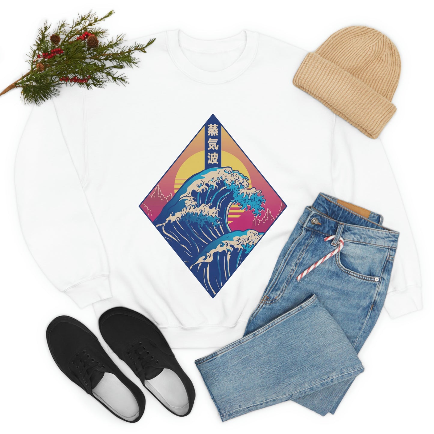 Japanese Aesthetic Retrowave The Great Wave off Kanagawa Sweatshirt