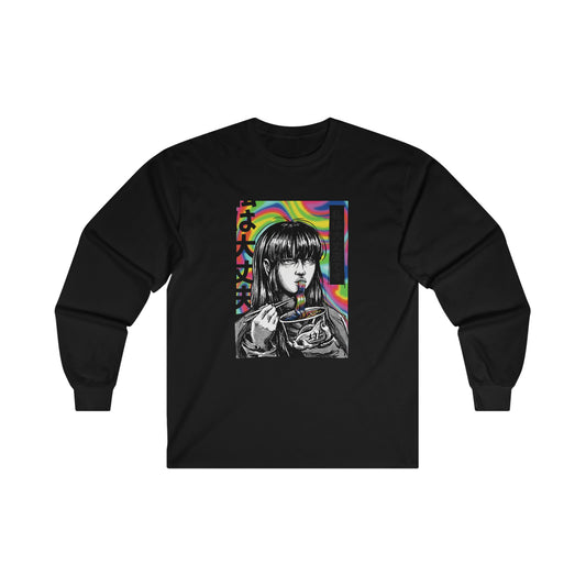 Japan Comic Psychedelic Girl Eating Ramen Long Sleeve T-Shirt