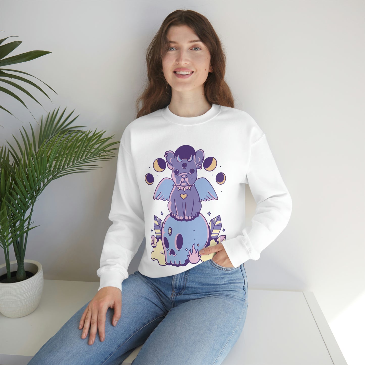 Pastel Goth Dog On Skull Goth Aesthetic Sweatshirt