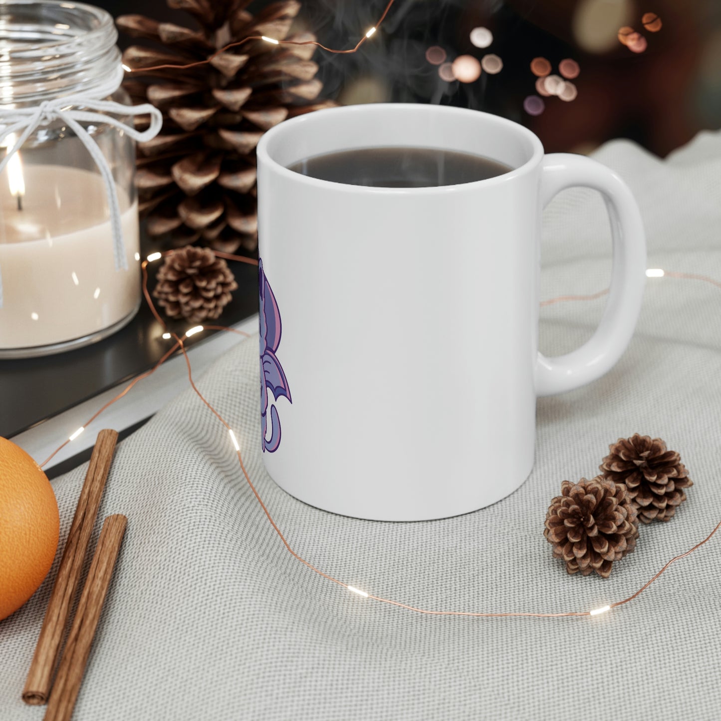 Pastel Goth Cat Witch, Goth Aesthetic White Ceramic Mug