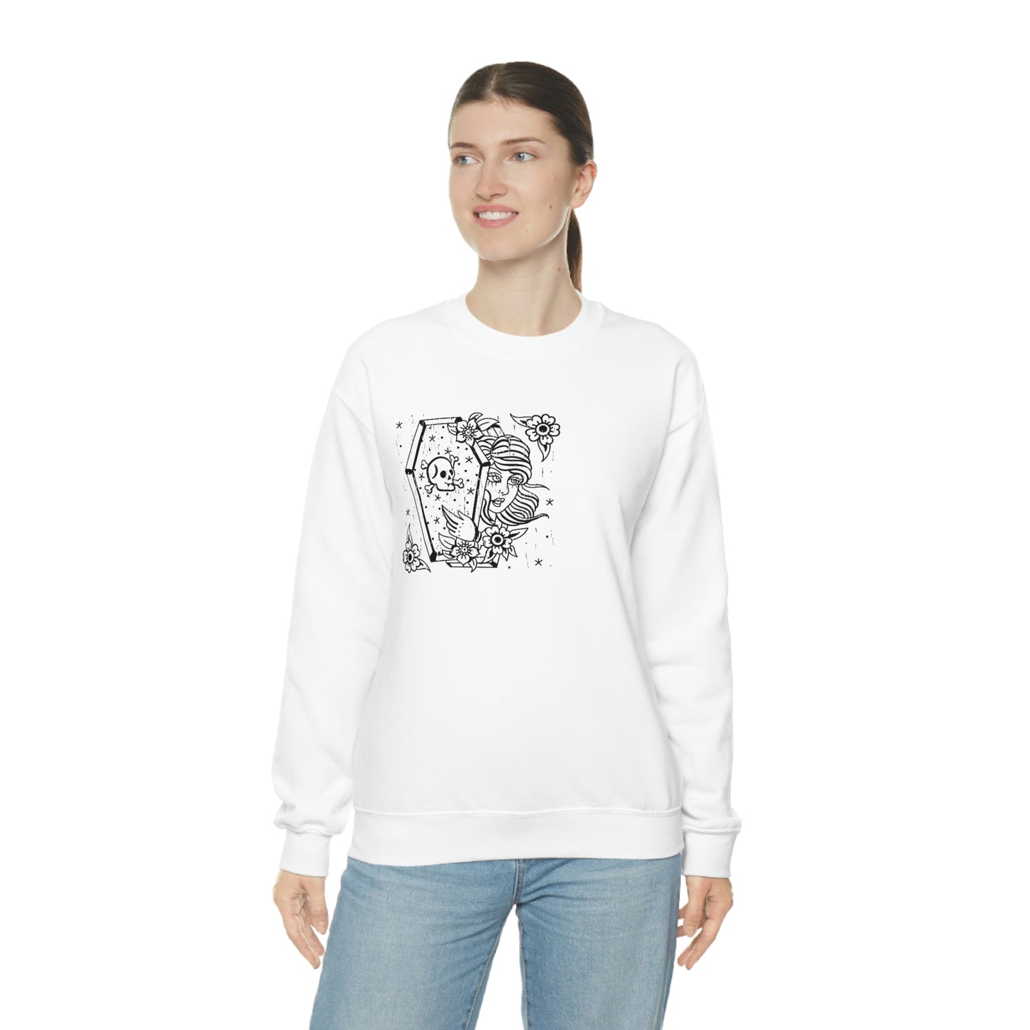 Women Skull Coffinn Line Art Sweatshirt