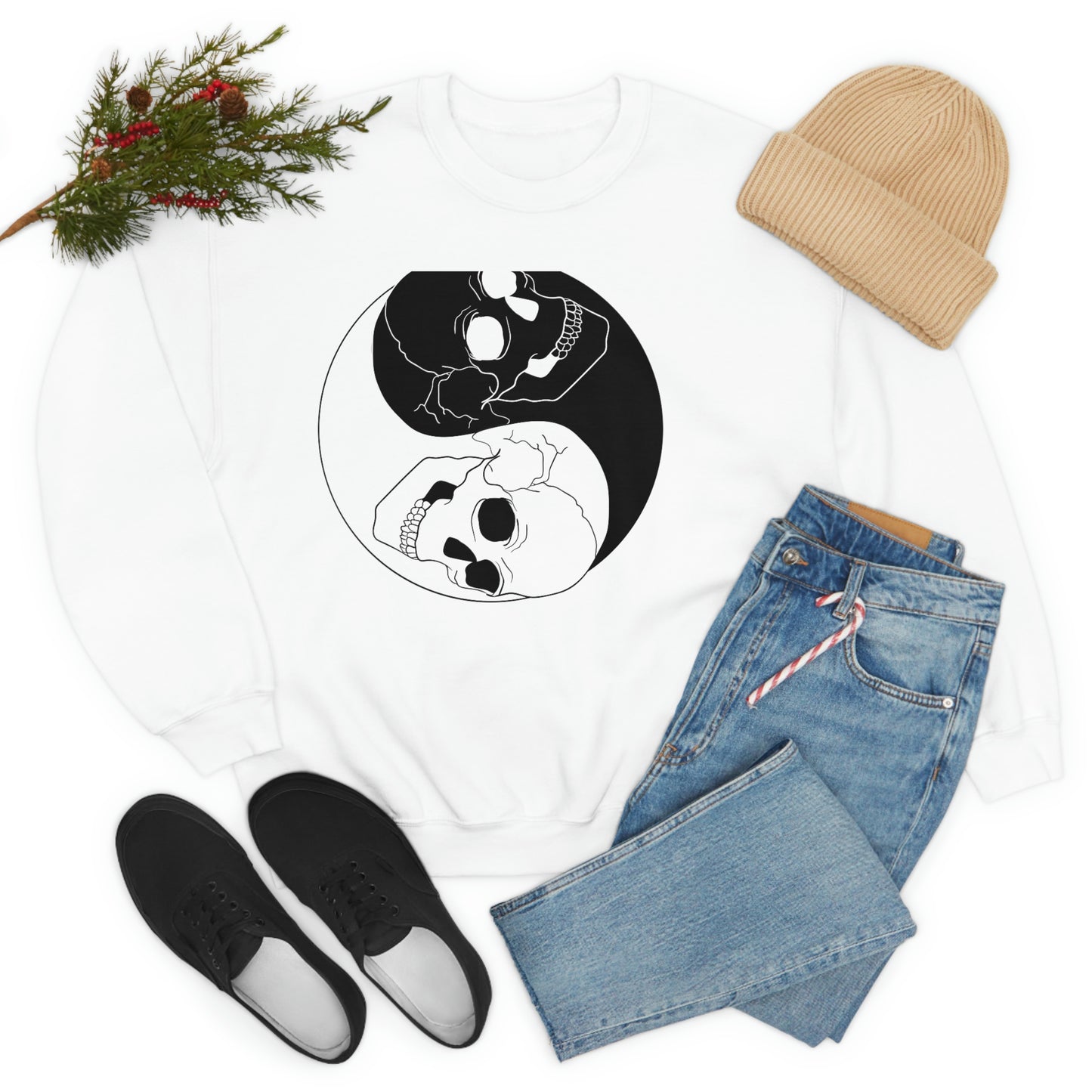 Ying Yang Skulls, Goth Aesthetic Sweatshirt