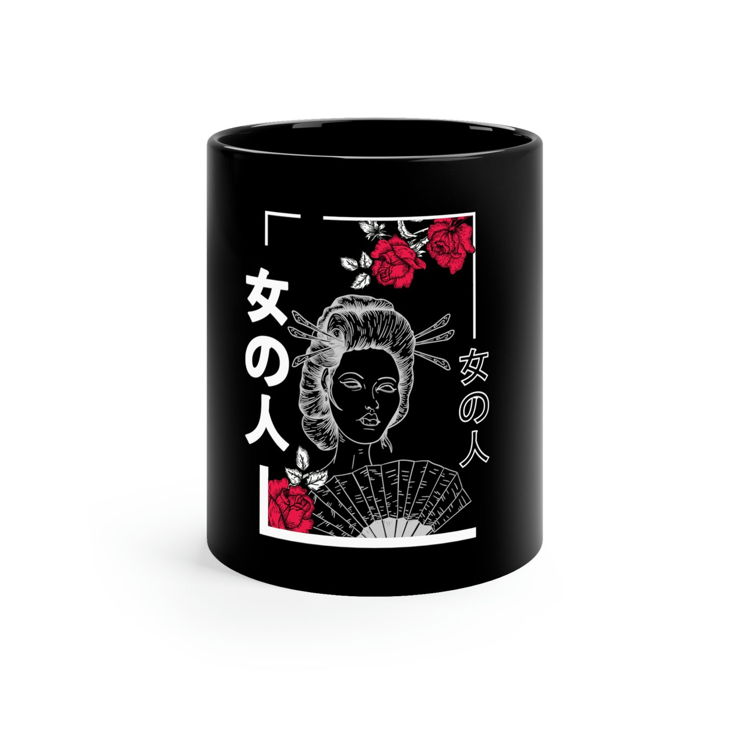 Indie Art Japanese Aesthetic Line Art Geisha 11oz Black Mug