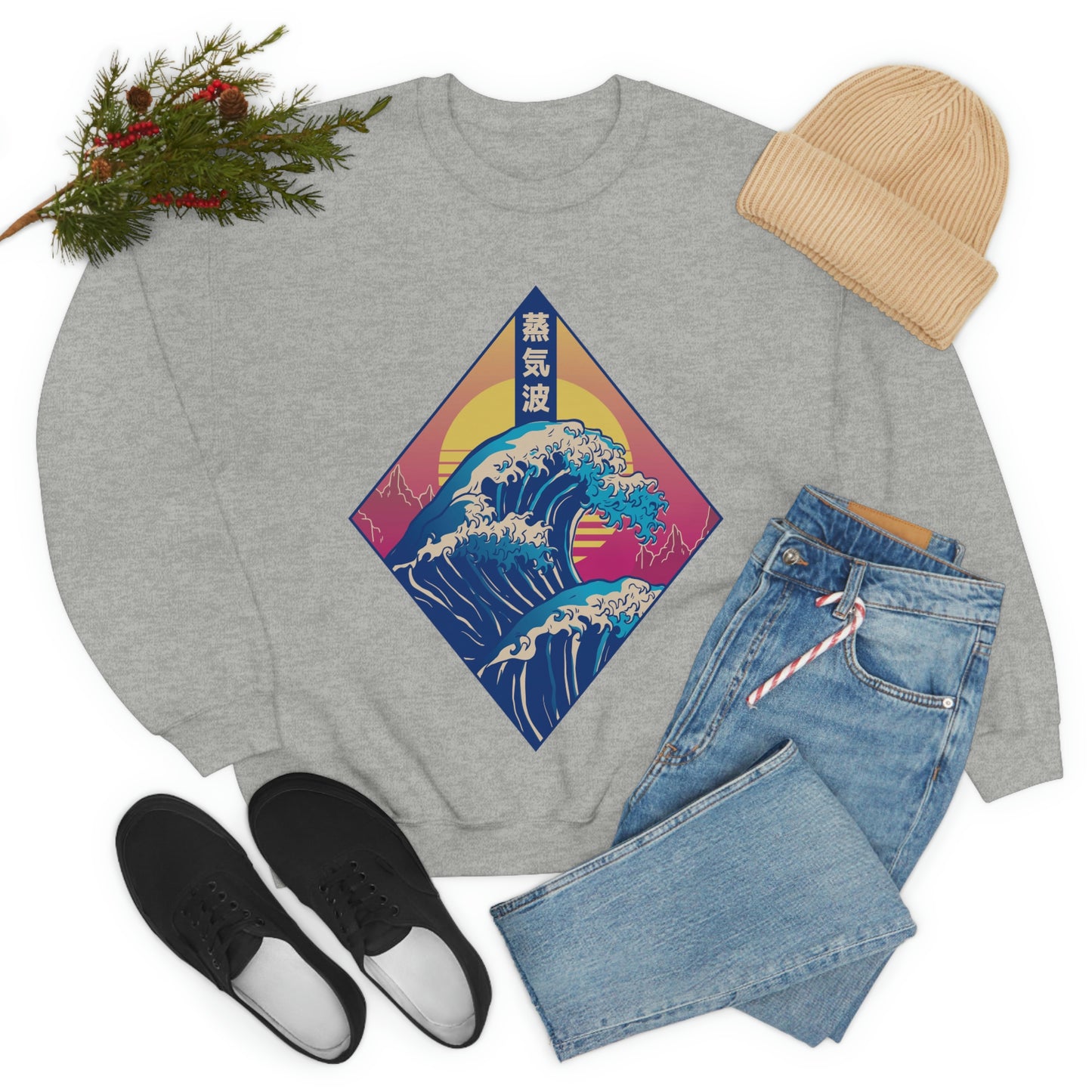 Japanese Aesthetic Retrowave The Great Wave off Kanagawa Sweatshirt