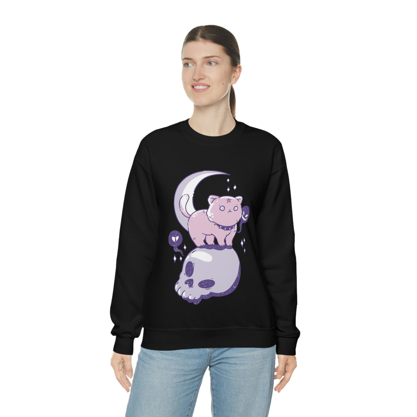 Pastel Goth Cat On Skull Goth Aesthetic Sweatshirt