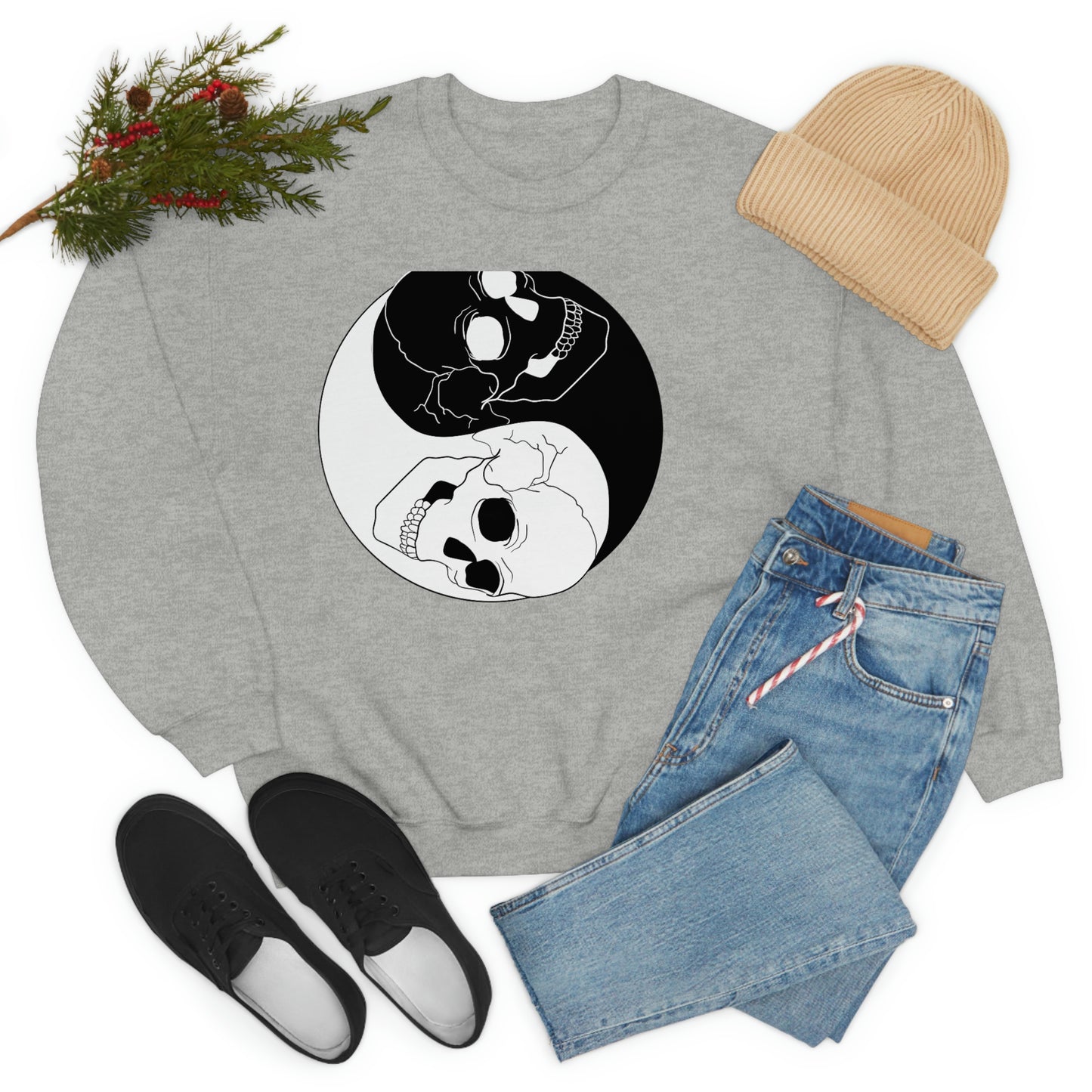 Ying Yang Skulls, Goth Aesthetic Sweatshirt