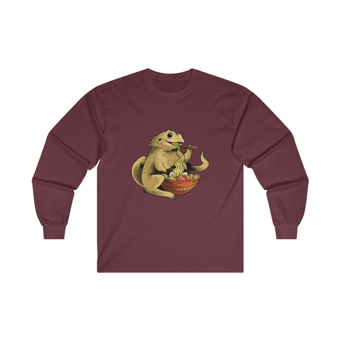 Japanese Aesthetic Bearded Dragon Eating Ramen Long Sleeve T-Shirt