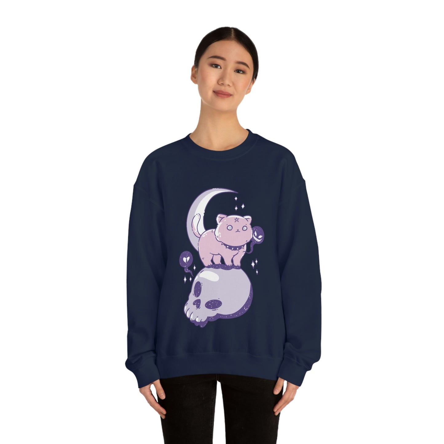 Pastel Goth Cat On Skull Goth Aesthetic Sweatshirt