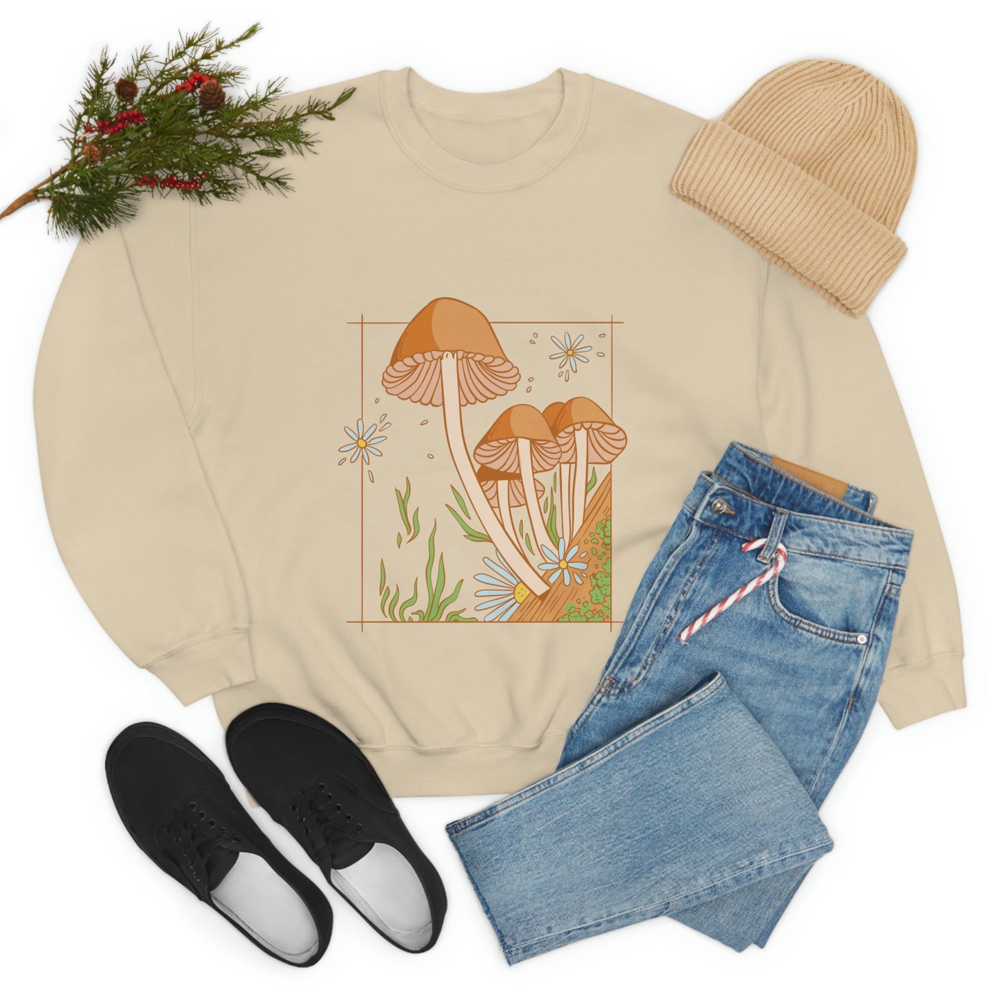 Cottagecore Aesthetic Mushrooms and Frog Sweatshirt