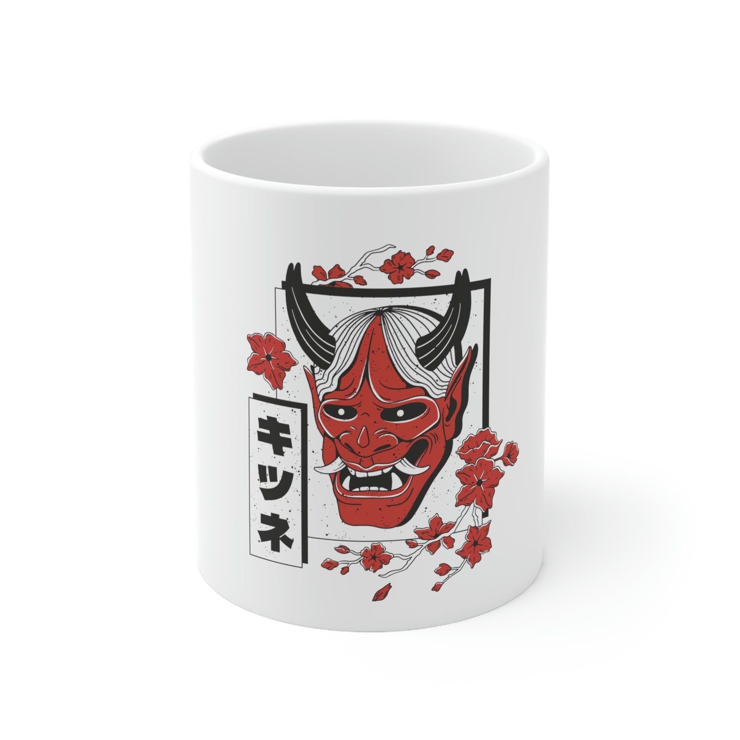 Indie Japanese Art, Japan Streeetwear Retro, Japanese Aesthetic Mask White Ceramic Mug 11oz