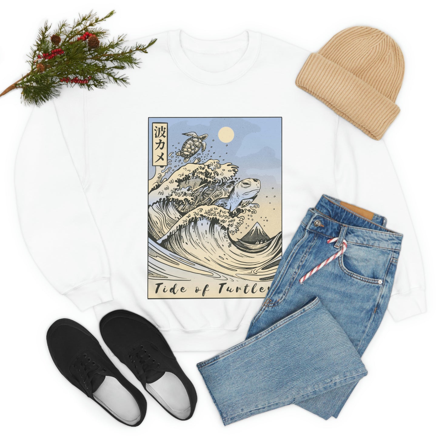 Japan Streeetwear Retro, Japanese Aesthetic Wave Turtles Sweatshirt