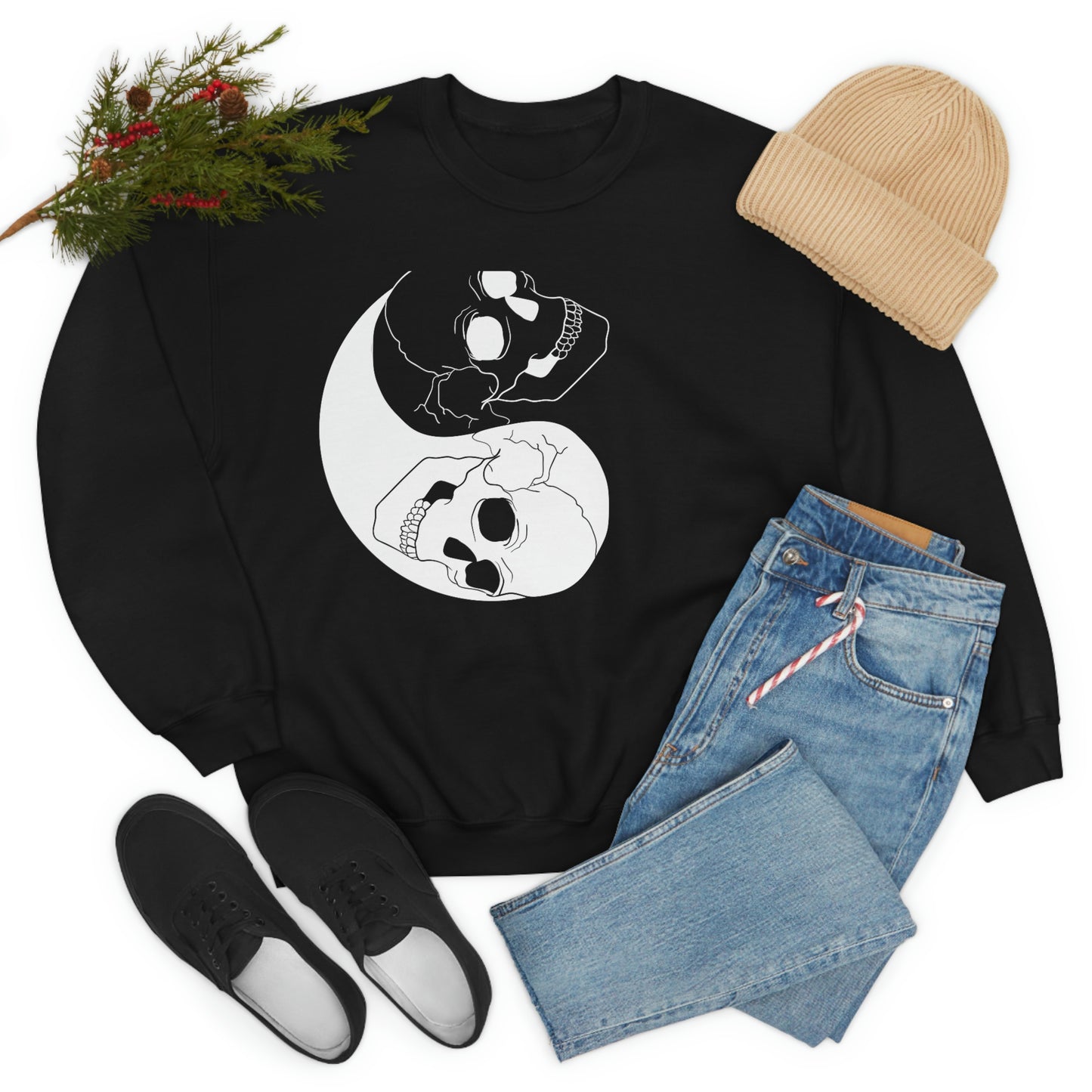 Ying Yang Skulls, Goth Aesthetic Sweatshirt