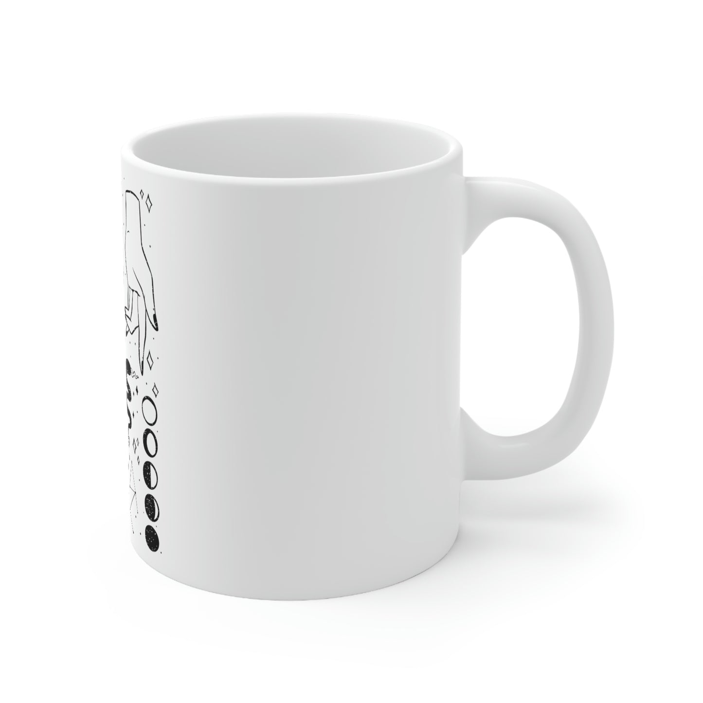 Magic Elements Line Art, Goth Aesthetic White Ceramic Mug