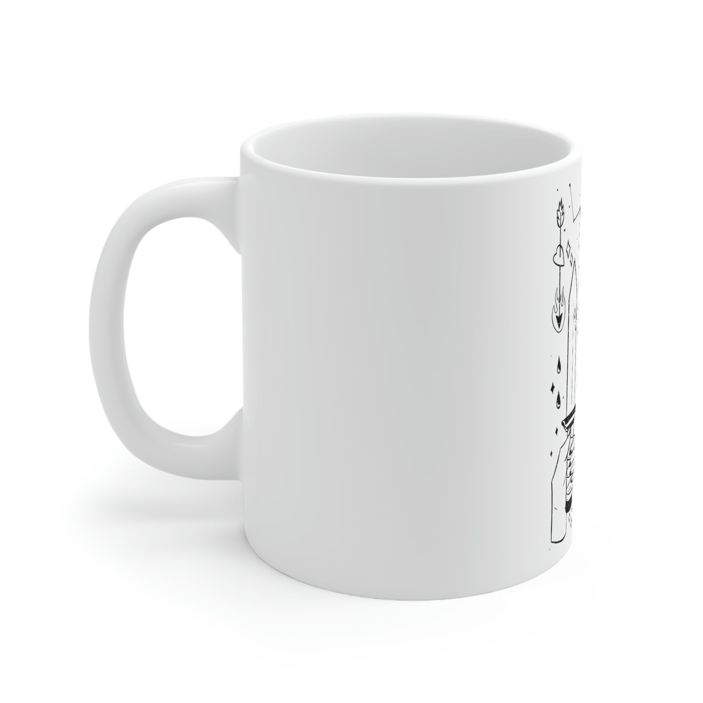 Magic Elements Line Art, Goth Aesthetic White Ceramic Mug