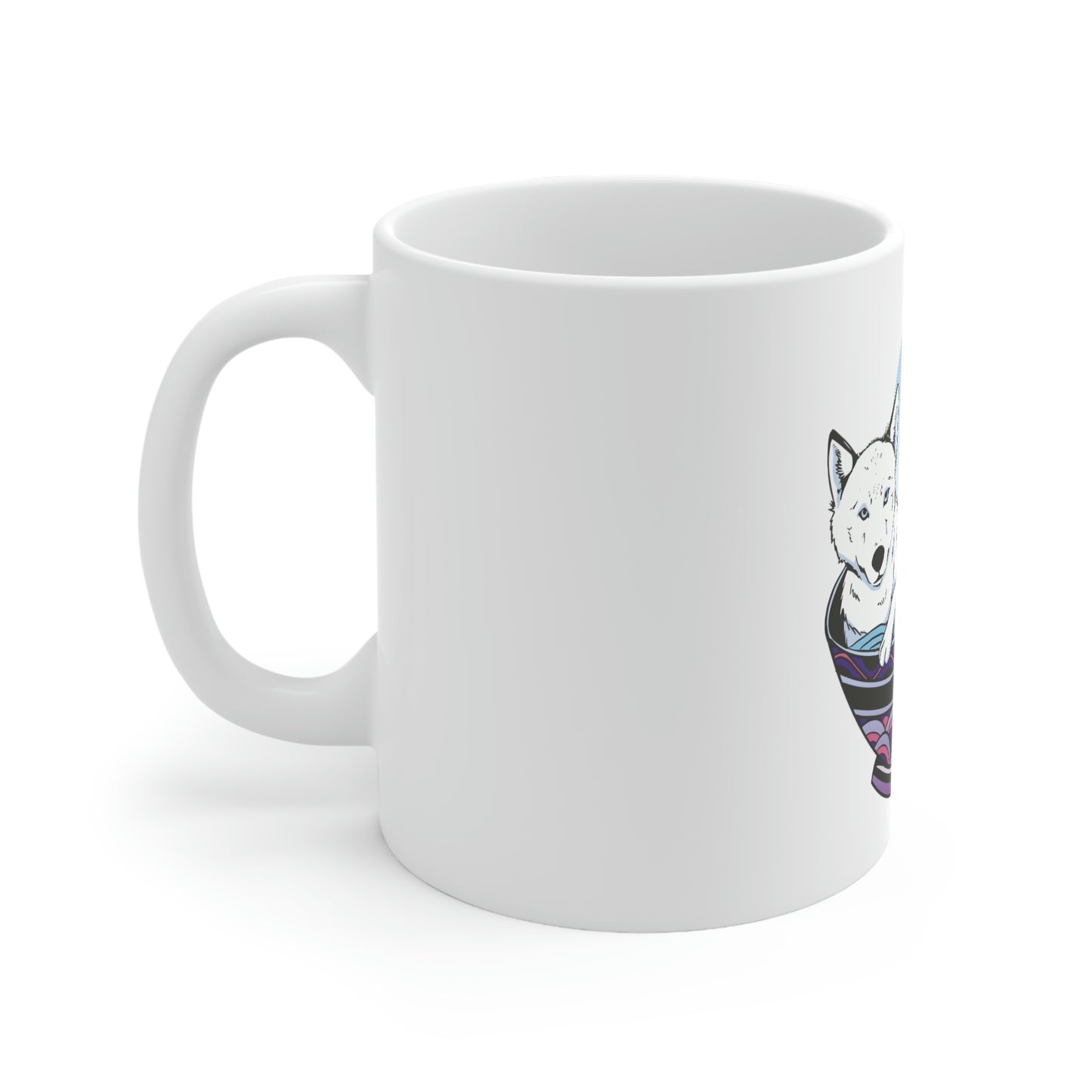 Retrowave Wolf In Ramen, Vaporwave White Ceramic Mug 11oz