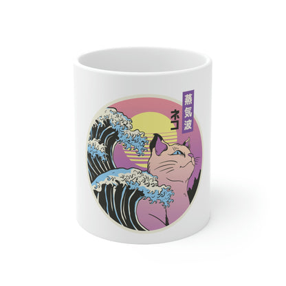 Japan Streeetwear Retrowave Vaporwave Cat White Ceramic Mug 11oz