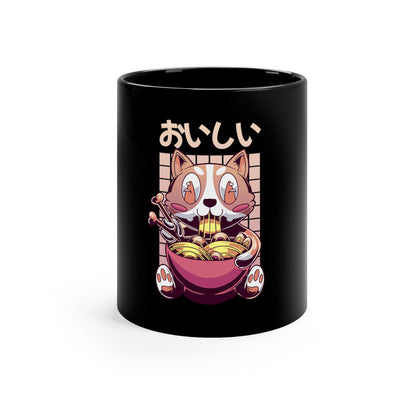 Cat Eating Ramen Pastel Kawaii Aesthetic, Yami Kawaii, Japanese Aesthetic Otaku Cute 11oz Black Mug