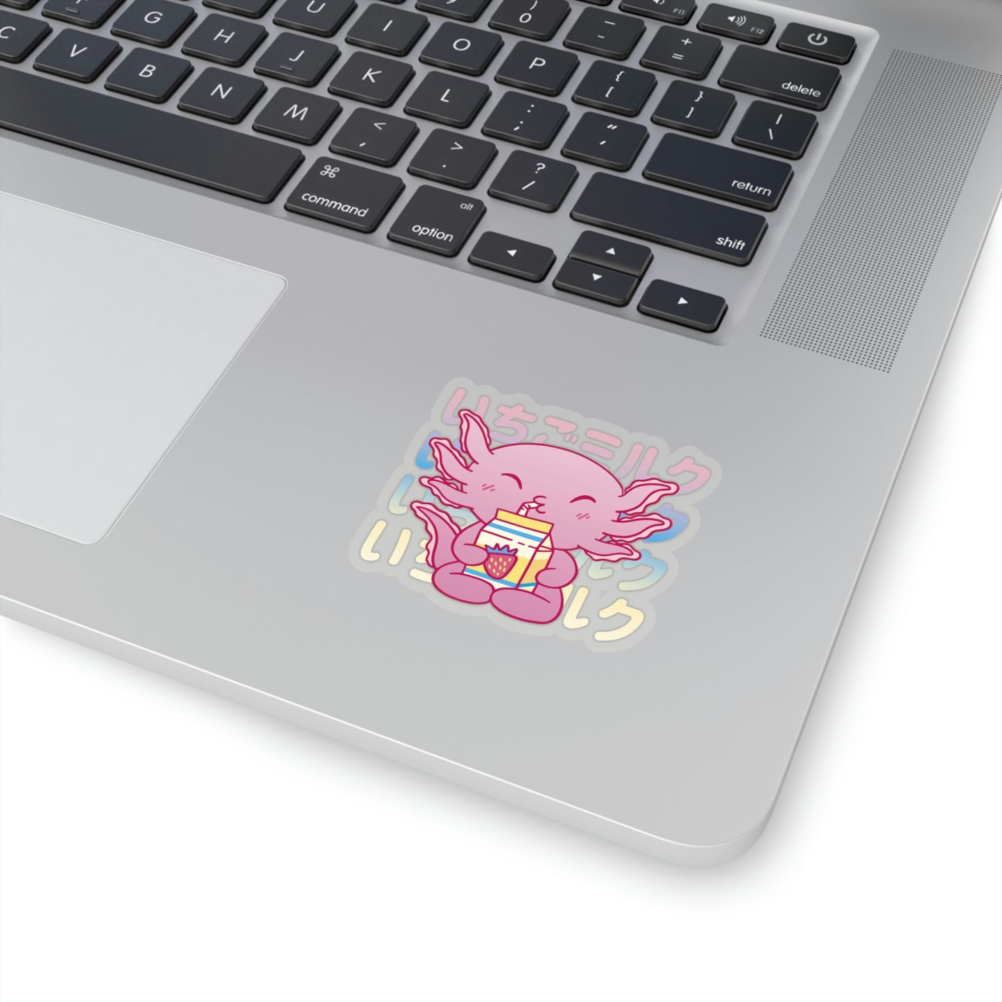 Cute Axolotl Drinking Strawberry Milk Pastel Kawaii Aesthetic, Yami Kawaii, Japanese Aesthetic Otaku Sticker