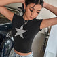 SOLY HUX Women's Summer Star Print Cap Sleeve Tee T Shirts Casual Crop Tops