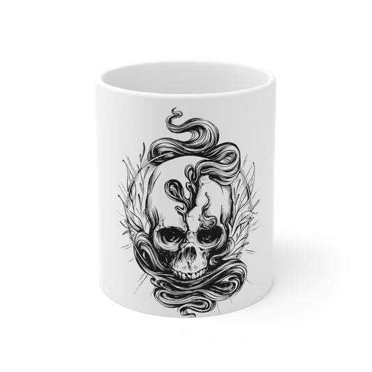 Gothic Skull, Goth Aesthetic White Ceramic Mug