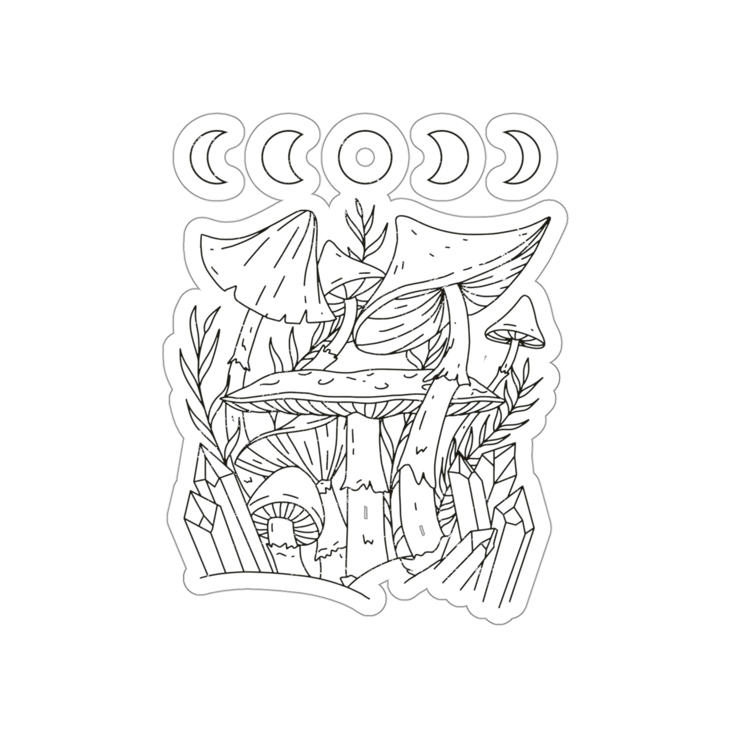 Cottagecore Mushroom Moon Phases Line Art Sticker