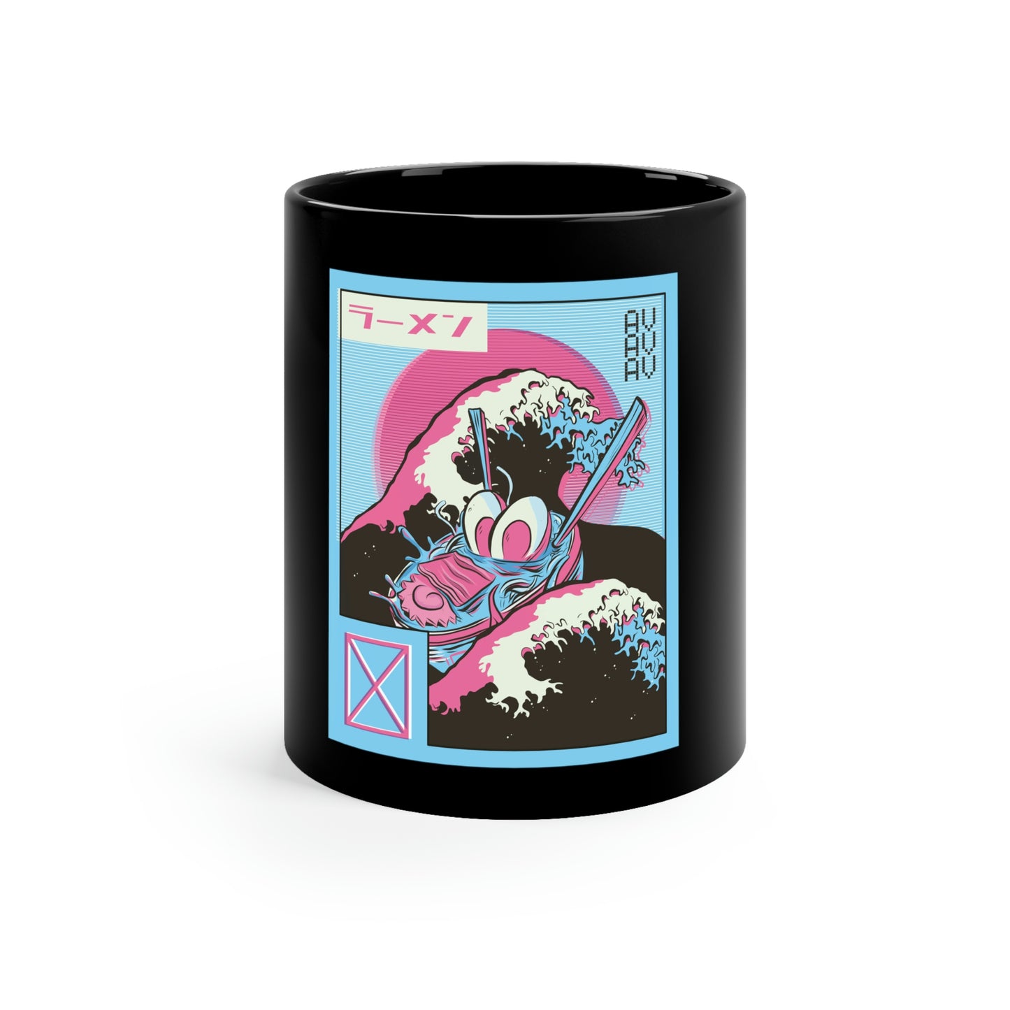 Japanese Aesthetic Ramen Wave Retrowave 11oz Black Mug